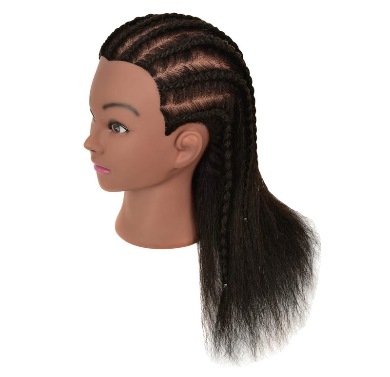 FUTAI African American Mannequin Head 100% Real Human Hair Manikin Doll Style Head for Practice Braiding Styling Cosmetology Training with Stand - Image 5